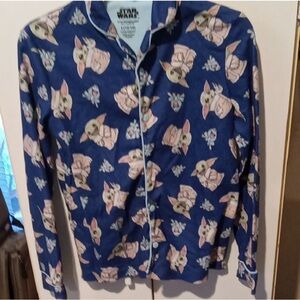 Star Wars Grogu Navy Blue and Light Blue Pajama Top